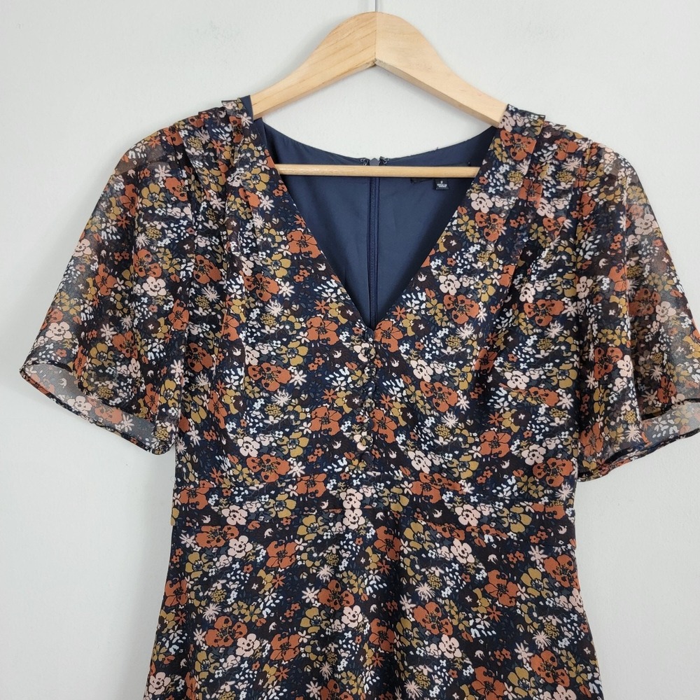 Madewell Orchard Flutter Sleeve Dress‎ Womens 2 Prairie Blossom Multicolor VNeck - Picture 6 of 12